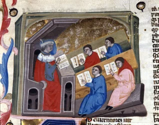 Universiteit. 14e-eeuws manuscript. Biblioteca Nazionale Braidense. Milaan