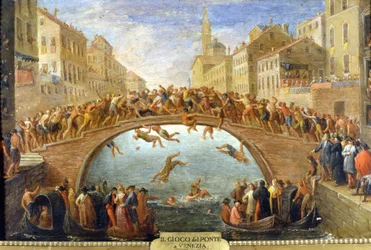 Venetië, het spel van de brug (anoniem schilderij 18e eeuw, privécollectie)