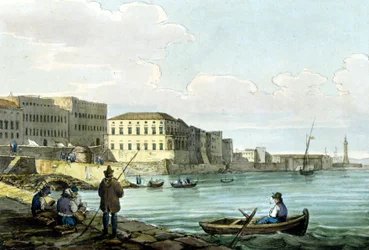 Uitzicht op Santa Lucia, Napels. Aquarel rond 1850.