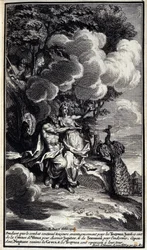 Terwijl het gevecht voordelig blijft voor de Trojanen, gebruikt Juno de gordel van Venus om Jupiter te betoveren en slaap om hem in slaap te brengen. Ondertussen herleeft Neptunus de Grieken en worden de Trojanen verdreven. Illustratie van boek XIV van de 