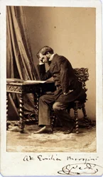Giuseppe Verdi circa 1835. foto gewijd door de componist Museo della Scala van Milaan