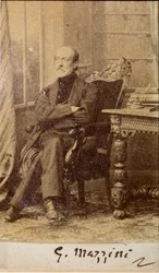 Portret van Giuseppe Mazzini, met handtekening (zw/w foto)