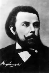 Portret van Modest Petrovich Moessorgski (1893-1881), Russische componist. 19e eeuwse foto