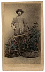 Venetiaanse kostuums en maskers: een plantenverkoper