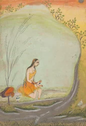 Een dame die henna aanbrengt op haar voet, ca. 1720-30