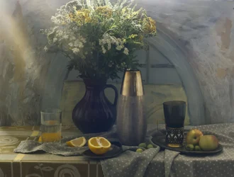 Wilde bloemen en vers fruit