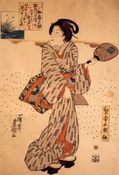 Vrouw met een stijve waaier, door Utagawa Kunisada, houtsnede