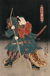 Ukiyo-e prent van een acteur die een samoerai speelt door Kunisada