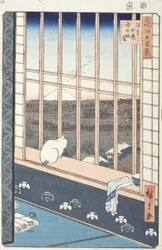 Rijstvelden van Asakusa en het Torinomachi-festival uit de serie Honderd beroemde gezichten op Edo, 1857