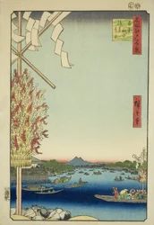 Asakusa-rivier, Grote Rivieroever, Miyato-rivier (Asakusagawa Okawabata Miyatogawa), uit de serie "Honderd beroemde uitzichten van Edo (Meisho Edo hyakkei)"