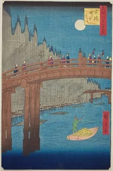 Bamboo Yards and Kyo Bridge (Kyobashi Takegashi), nr.76 uit de serie "Honderd beroemde vergezichten van Edo (Meisho Edo hyakkei)".