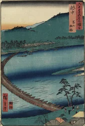 Bootbrug in Toyama, Etchu_ Provincie, september 1853