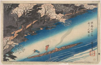 Kersenbloesems in Arashiyama, uit de serie Beroemde plaatsen van Kyōto