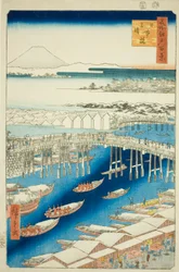Helder weer na sneeuw bij Nihon-brug (Nihonbashi yukibare), uit de serie "Honderd beroemde uitzichten van Edo (Meisho Edo hyakkei)"
