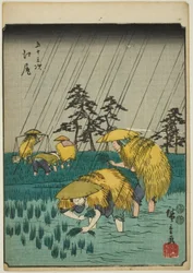 Ejiri, uit de serie "Drieënvijftig stations [van de Tokaido]" ook bekend als de Figuren Tokaido
