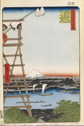 Ekoin Tempel in Ryogoku en Moto-Yanagi Brug, Honderd Beroemde Zichten van Edo
