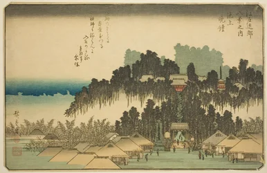 Avondklok in Ikegami (Ikegami no bansho), uit de serie "Acht uitzichten in de omgeving van Edo (Edo kinko hakkei no uchi)"