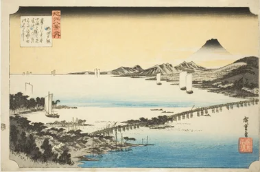 Avondgloed bij de Seta-brug (Seta no sekisho), uit de serie "Acht uitzichten van Omi (Omi hakkei no uchi)"