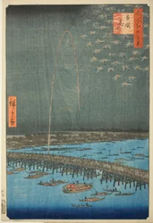 Vuurwerk bij Ryōgoku, uit de serie Honderd beroemde uitzichten van Edo