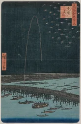 Vuurwerk bij Ryogoku, uit de serie Honderd uitzichten van beroemde plaatsen in Edo, 1858