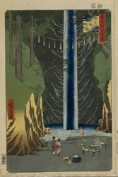 Fudo-watervallen in Oji Honderd Beroemde Uitzichten van Edo, 1856-1858