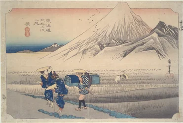 Fuji in de ochtend bij Hara, uit de serie Drieënvijftig Stations van de Tokaido