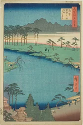 Kumano Junisha Shrine in Tsunohazu, in de volksmond bekend als "Juniso" (Tsunohazu Kumano Junisha zokusho Juniso), nr.50 uit de serie "One Hundred Famous Views of Edo (Meisho Edo hyakkei)".
