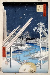 Houthandelaren in Fukagawa, Honderd beroemde uitzichten van Edo, 1856-1858