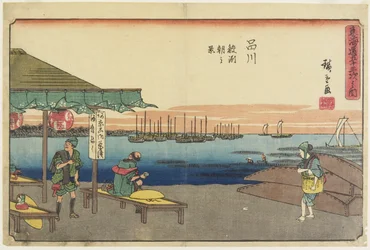 Ochtendscène in Samezu, Shinagawa, 1841-1842