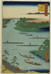 De monding van de Nakawaga-rivier (Nakagawaguchi), uit de serie "One Hundred Famous Views of Edo (Meisho Edo hyakkei)".