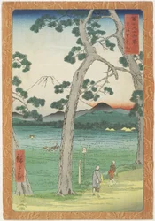 Mt. Fuji aan de linkerkant gezien vanaf de To_kaido_ Road, april 1858