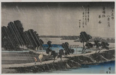 Nachtregen bij het Azuma-heiligdom uit de serie Acht Uitzichten van de Omgeving van Edo
