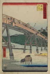 Nr.39 Yahagi Brug over Yahagi Rivier, Okazaki, juli 1855