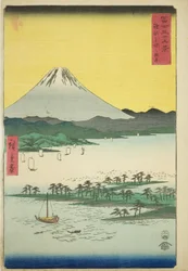 Pijnboomstrand bij Miho in de provincie Suruga, uit de serie "Zesendertig Zichten op de Berg Fuji"