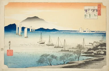 Terugkerende zeilen bij Yabase (Yabase no kihan), uit de serie "Acht Zichten van Omi (Omi hakkei no uchi)"