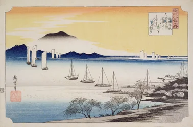 Terugkerende zeilen bij Yabase, uit de serie «8 gezichten op Ōmi», ca. 1834