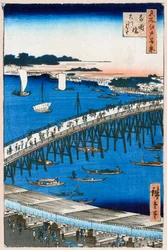 Rivierbank bij de Ryogoku-brug, Honderd beroemde uitzichten van Edo, 1856-1858