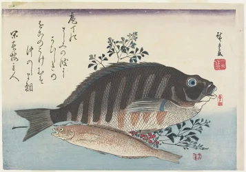 Zeebrasem, zoetvis en nandina takken, c. 1840
