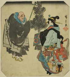 Seki: Priester Ikkyu en de Hel Courtisane, uit de serie "Drieënvijftig paringen voor de Tokaido-weg (Tokaido gojusan tsui)"