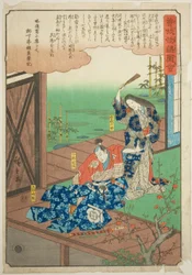Soga op Goro berispt door zijn moeder, uit de serie "Geïllustreerd verhaal van de Soga-broers (Soga monogatari zue)"