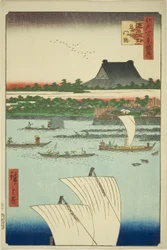 Teppozu en Tsukiji Honganji Tempel (Teppozu Tsukiji Monzeki), uit de serie "Supplement op de Honderd Beroemde Zichten van Edo (Edo hyakkei yokyo)"
