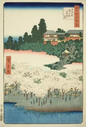 Het Bloemenpaviljoen op Dango Slope, Sendagi, uit de serie "Honderd Beroemde Zichten van Edo"