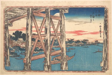 Schemermaan bij de Ryōgoku-brug