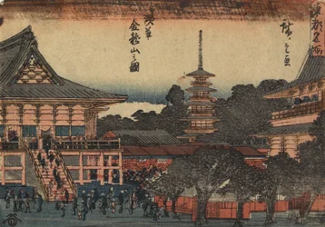 Uitzicht op de Kinryu-zan Tempel in Asakusa, ca. 1841
