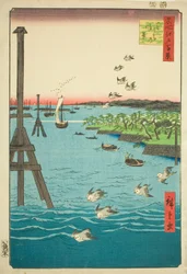 Uitzicht op Shiba Bay (Shibaura no fukei), uit de serie "Honderd beroemde uitzichten van Edo (Meisho Edo hyakkei)"