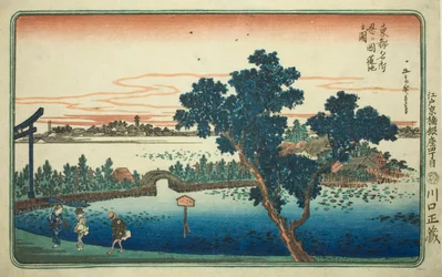 Uitzicht op de Lotusvijver bij Shinobugaoka, uit de serie "Beroemde Zichten van de Oostelijke Hoofdstad"