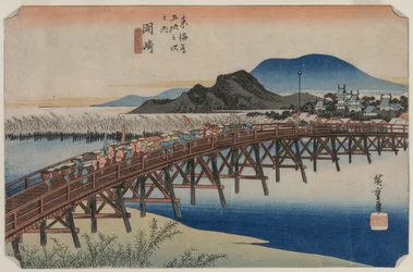 Yahagi Brug bij Okazaki (Station 39), uit de serie Drieënvijftig Stations van de Tokaido