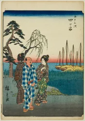 Yokkaichi, uit de serie "Drieënvijftig Stations [van de Tokaido] (Gojusan tsugi)," ook bekend als de Figuren Tokaido (Jinbutsu Tokaido)
