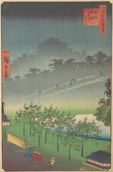Avondzicht op Kiribata in de regen bij Akasaka