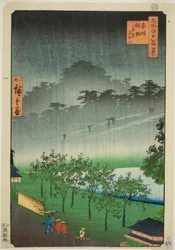 Nachtregen bij het Paulownia-bos in Akasaka, uit de serie "Honderd beroemde uitzichten van Edo"